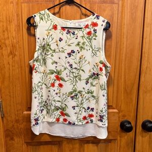 Rose & Olive Floral Sleeveless Blouse - Cream and Red
